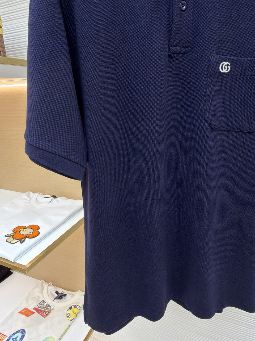 GUCCI 古驰 口袋双G针织POLO衫 T恤 夏季 短袖 蓝色 黑色 A2 795174XJG164003
