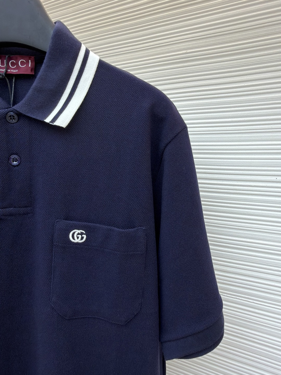 GUCCI 古驰 口袋双G针织POLO衫 T恤 夏季 短袖 蓝色 黑色 A2 795174XJG164003