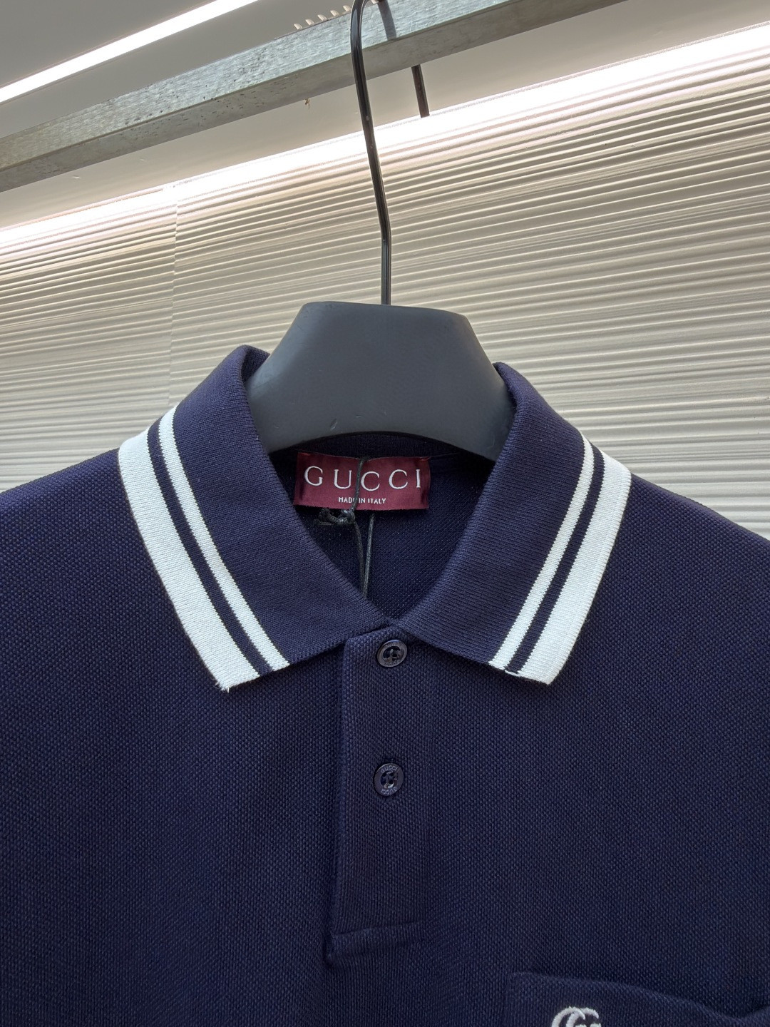 GUCCI 古驰 口袋双G针织POLO衫 T恤 夏季 短袖 蓝色 黑色 A2 795174XJG164003