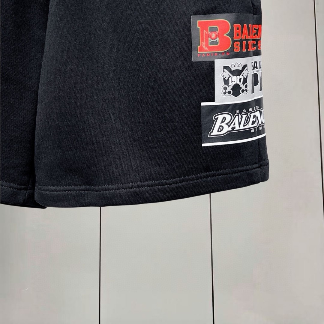 Balenciaga 巴黎世家 字母logo侧面印花短裤 运动裤 休闲裤 裤子 黑色 A0 826385TUVS81000