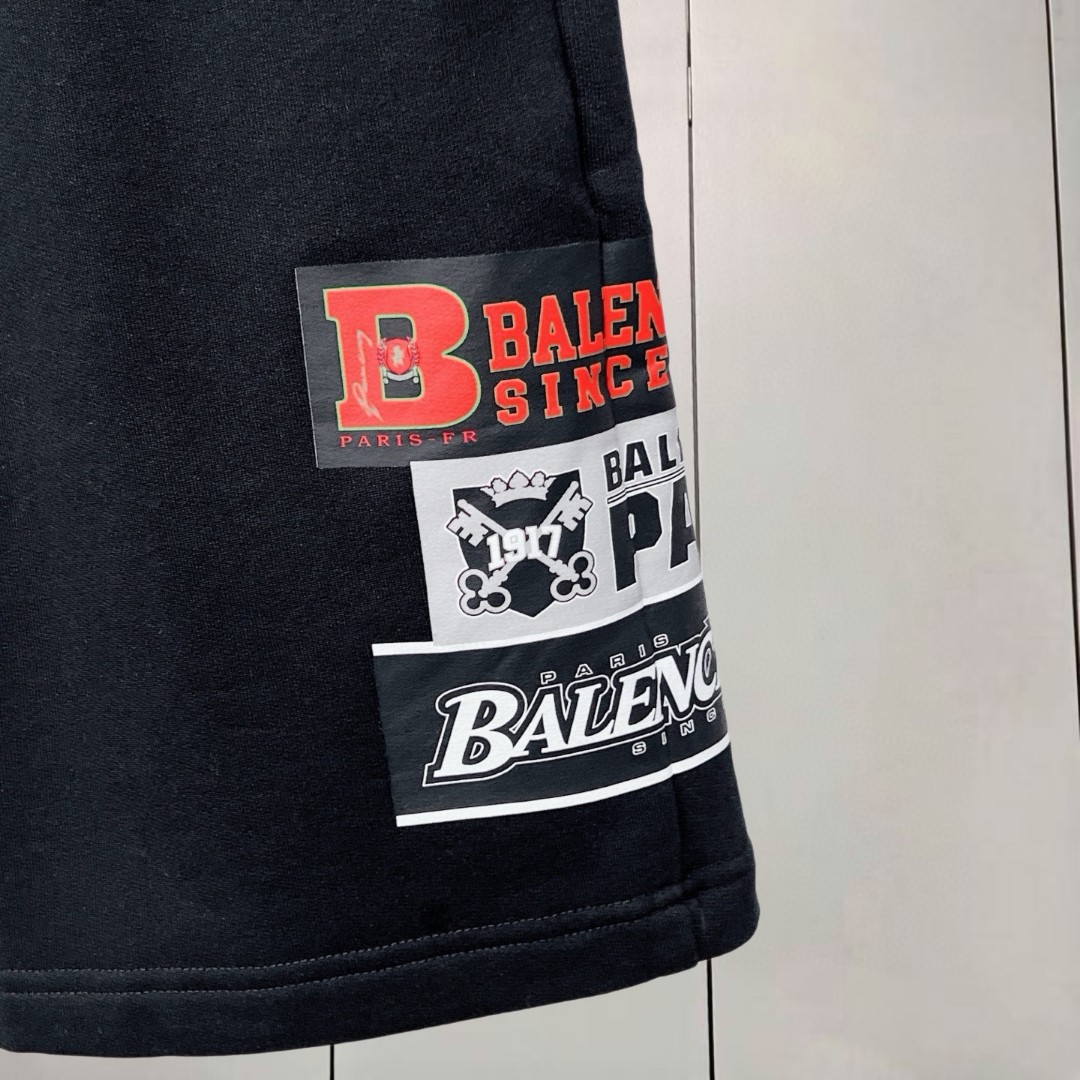 Balenciaga 巴黎世家 字母logo侧面印花短裤 运动裤 休闲裤 裤子 黑色 A0 826385TUVS81000