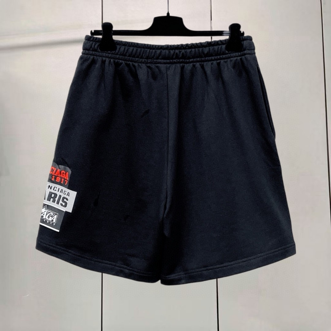 Balenciaga 巴黎世家 字母logo侧面印花短裤 运动裤 休闲裤 裤子 黑色 A0 826385TUVS81000