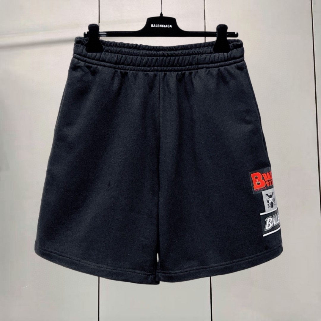 Balenciaga 巴黎世家 字母logo侧面印花短裤 运动裤 休闲裤 裤子 黑色 A0 826385TUVS81000