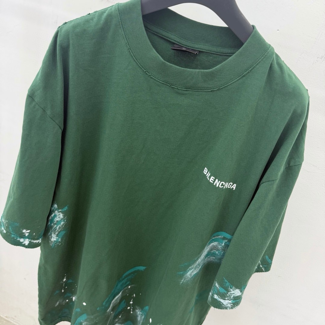 Balenciaga 巴黎世家 手绘涂鸦做旧圆领短袖 T恤 圆领 夏季 绿色 A0