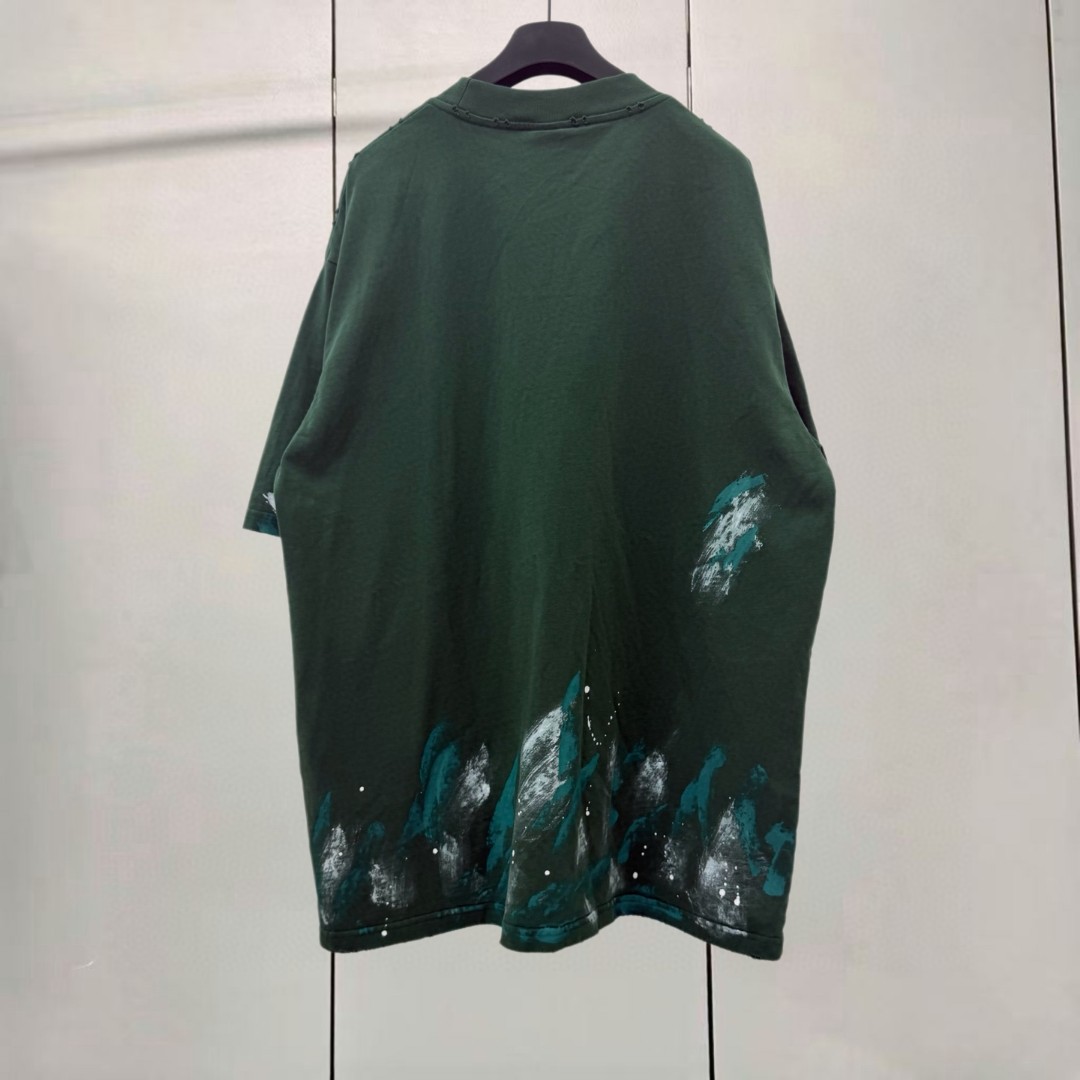 Balenciaga 巴黎世家 手绘涂鸦做旧圆领短袖 T恤 圆领 夏季 绿色 A0