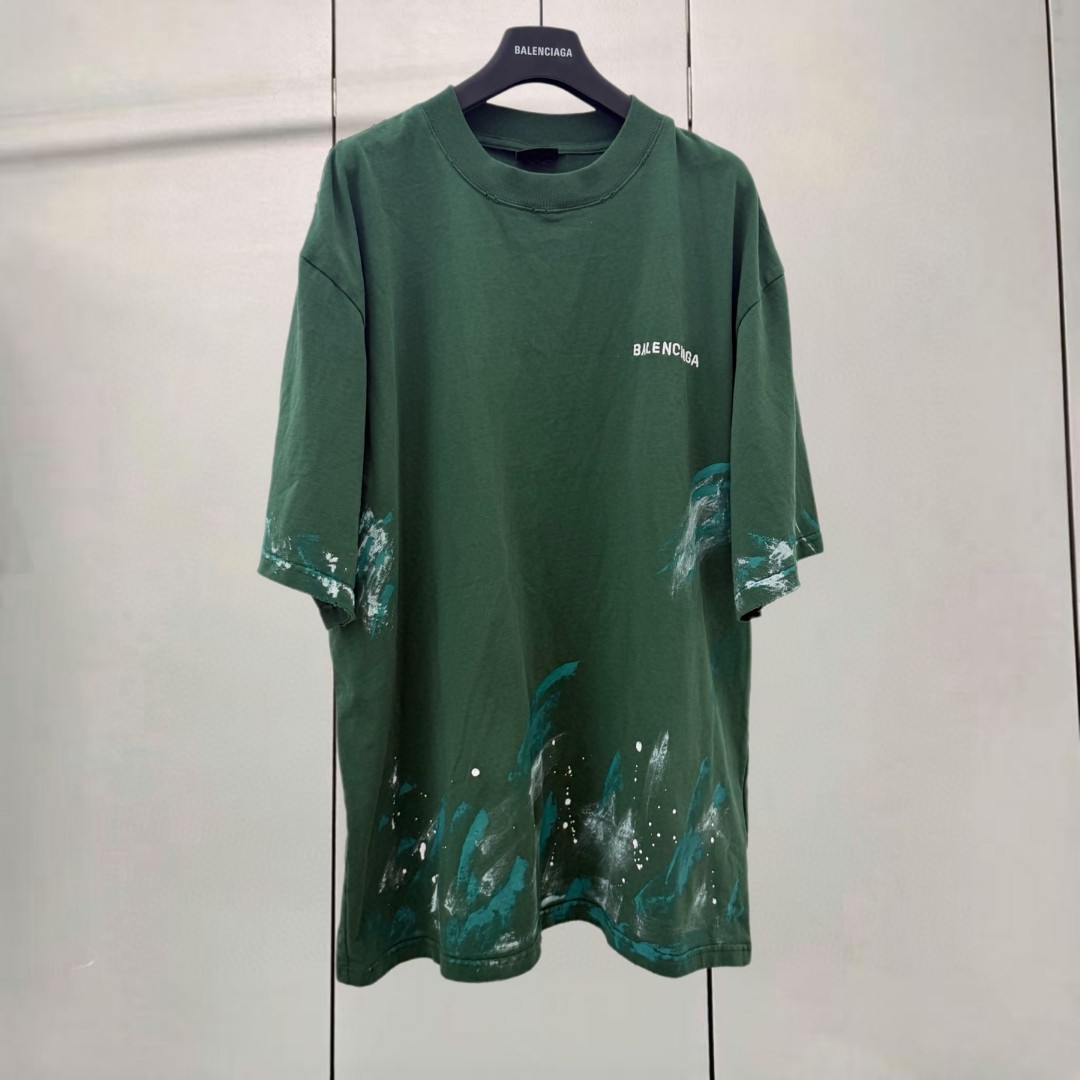 Balenciaga 巴黎世家 手绘涂鸦做旧圆领短袖 T恤 圆领 夏季 绿色 A0