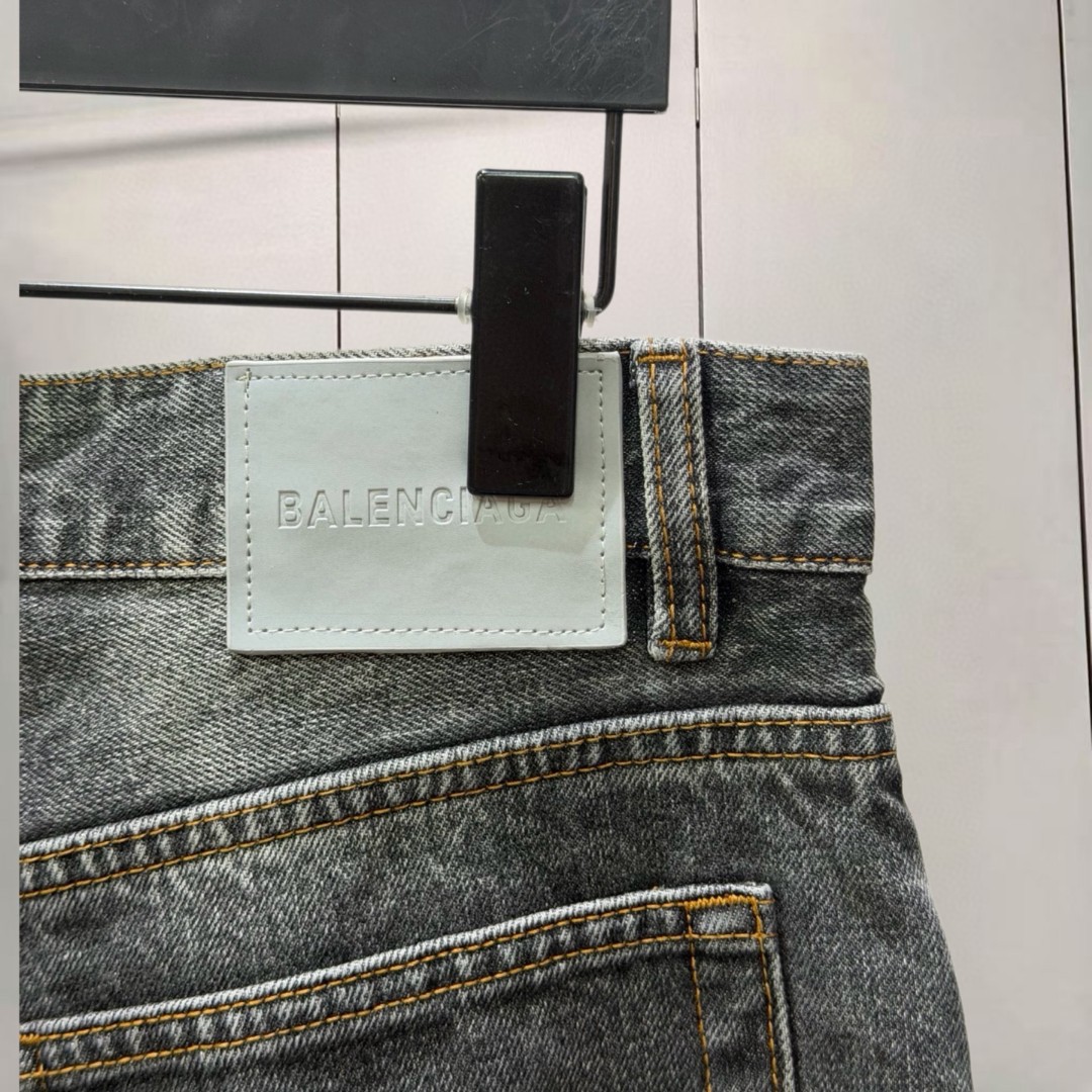 Balenciaga 巴黎世家 水洗植绒logo阔腿牛仔裤 长裤 裤子 碳灰色 C0 872163TUW561441