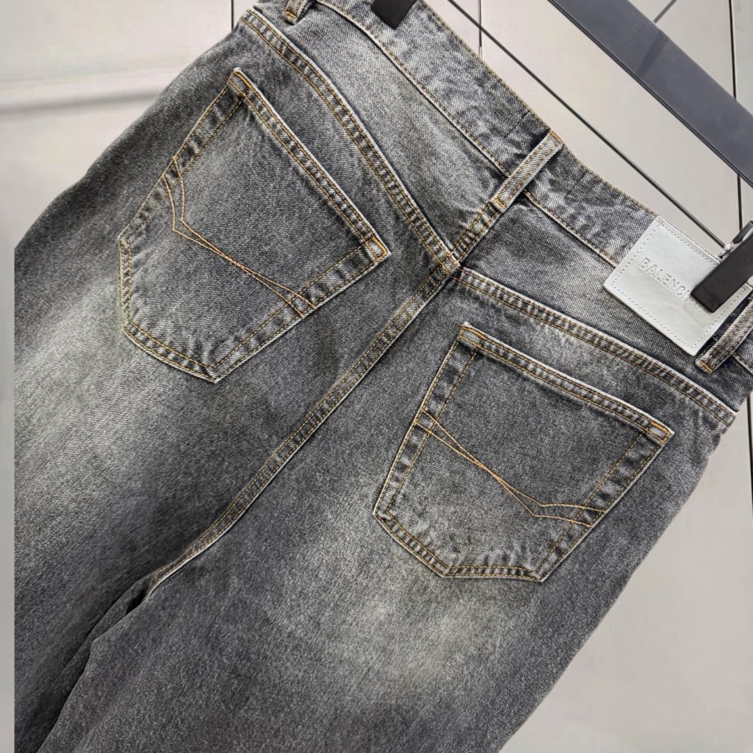 Balenciaga 巴黎世家 水洗植绒logo阔腿牛仔裤 长裤 裤子 碳灰色 C0 872163TUW561441