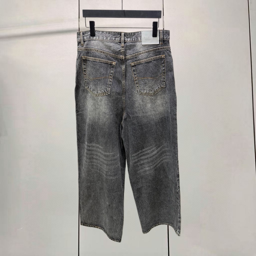 Balenciaga 巴黎世家 水洗植绒logo阔腿牛仔裤 长裤 裤子 碳灰色 C0 872163TUW561441