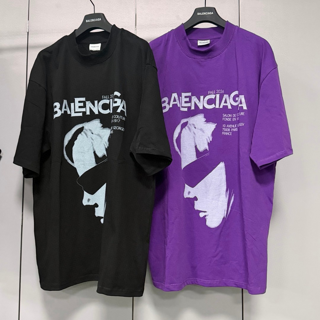 Balenciaga 巴黎世家 人像印花圆领短袖 T恤 圆领 夏季 黑色 紫色 A0 871733TUVO55100