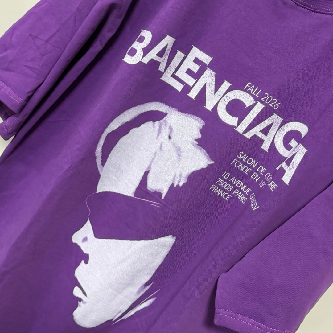 Balenciaga 巴黎世家 人像印花圆领短袖 T恤 圆领 夏季 黑色 紫色 A0 871733TUVO55100