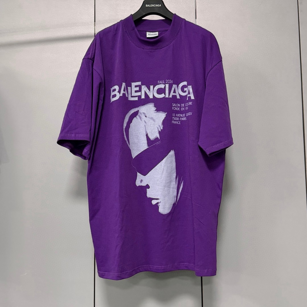 Balenciaga 巴黎世家 人像印花圆领短袖 T恤 圆领 夏季 黑色 紫色 A0 871733TUVO55100