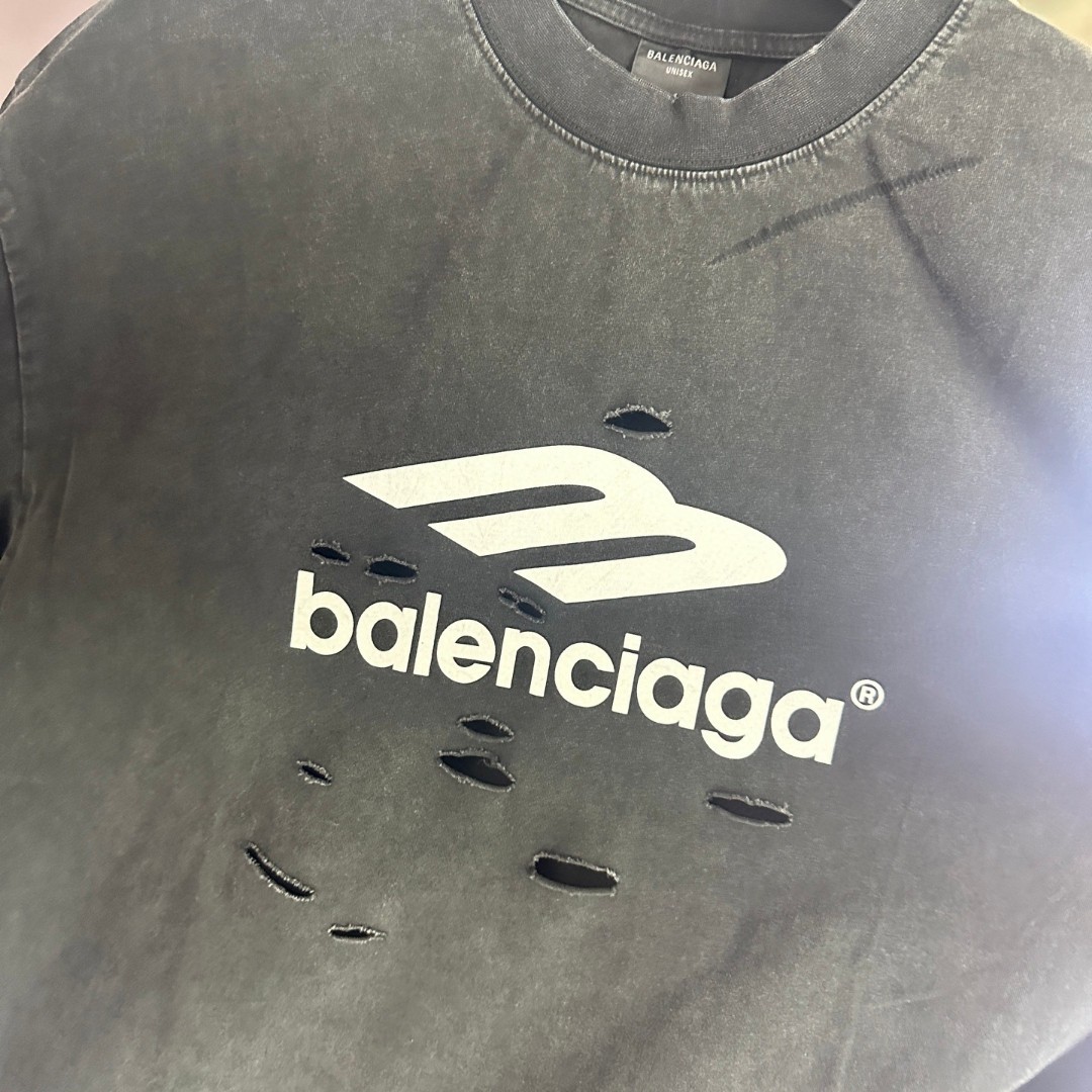 Balenciaga 巴黎世家 水洗割破3M印花圆领短袖 T恤 圆领 夏季 黑色 A0