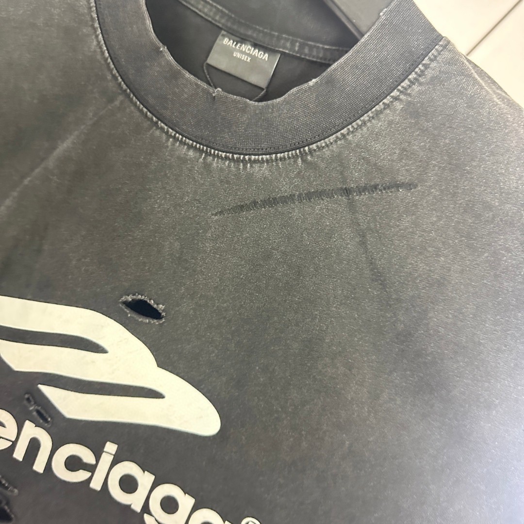 Balenciaga 巴黎世家 水洗割破3M印花圆领短袖 T恤 圆领 夏季 黑色 A0