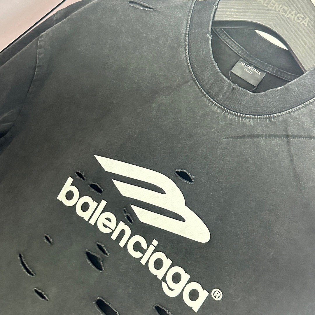 Balenciaga 巴黎世家 水洗割破3M印花圆领短袖 T恤 圆领 夏季 黑色 A0