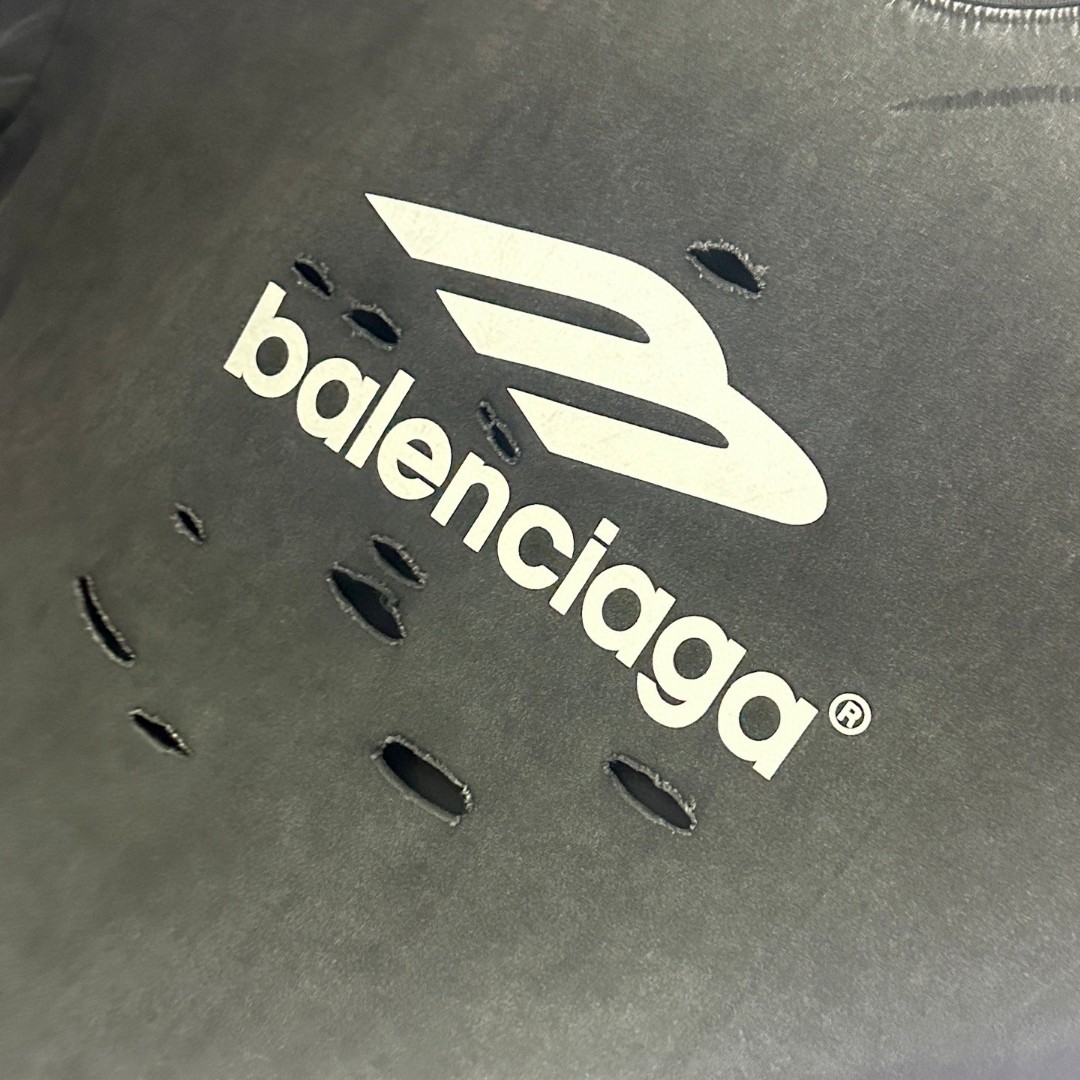 Balenciaga 巴黎世家 水洗割破3M印花圆领短袖 T恤 圆领 夏季 黑色 A0