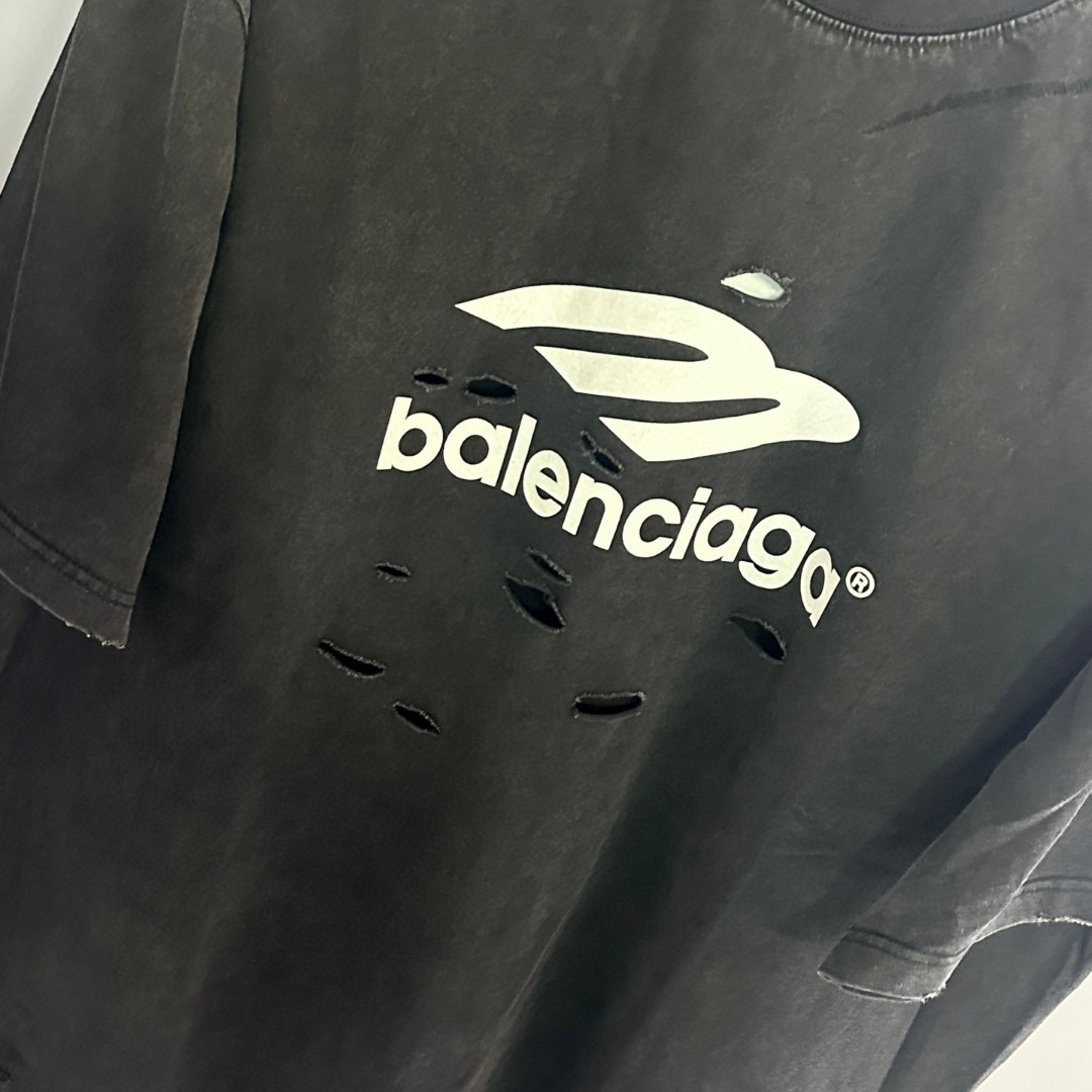 Balenciaga 巴黎世家 水洗割破3M印花圆领短袖 T恤 圆领 夏季 黑色 A0