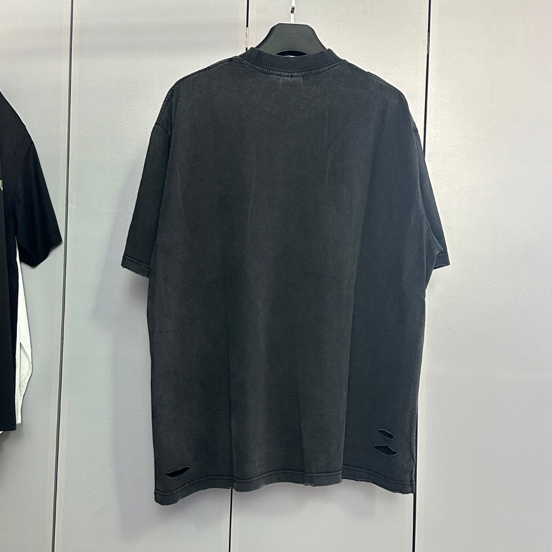 Balenciaga 巴黎世家 水洗割破3M印花圆领短袖 T恤 圆领 夏季 黑色 A0