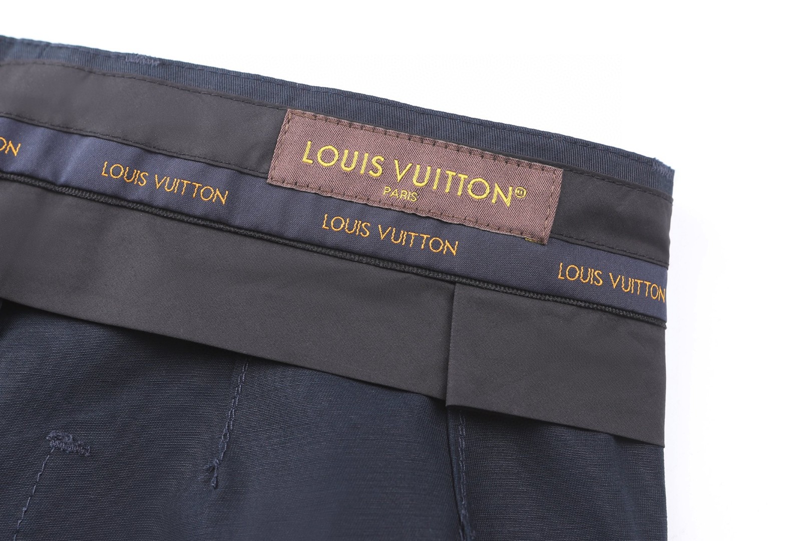 LOUIS VUITTON 路易威登 皮革标识丝绵绉绸休闲裤 长裤 裤子 灰绿色 杏色 蓝色 B5 