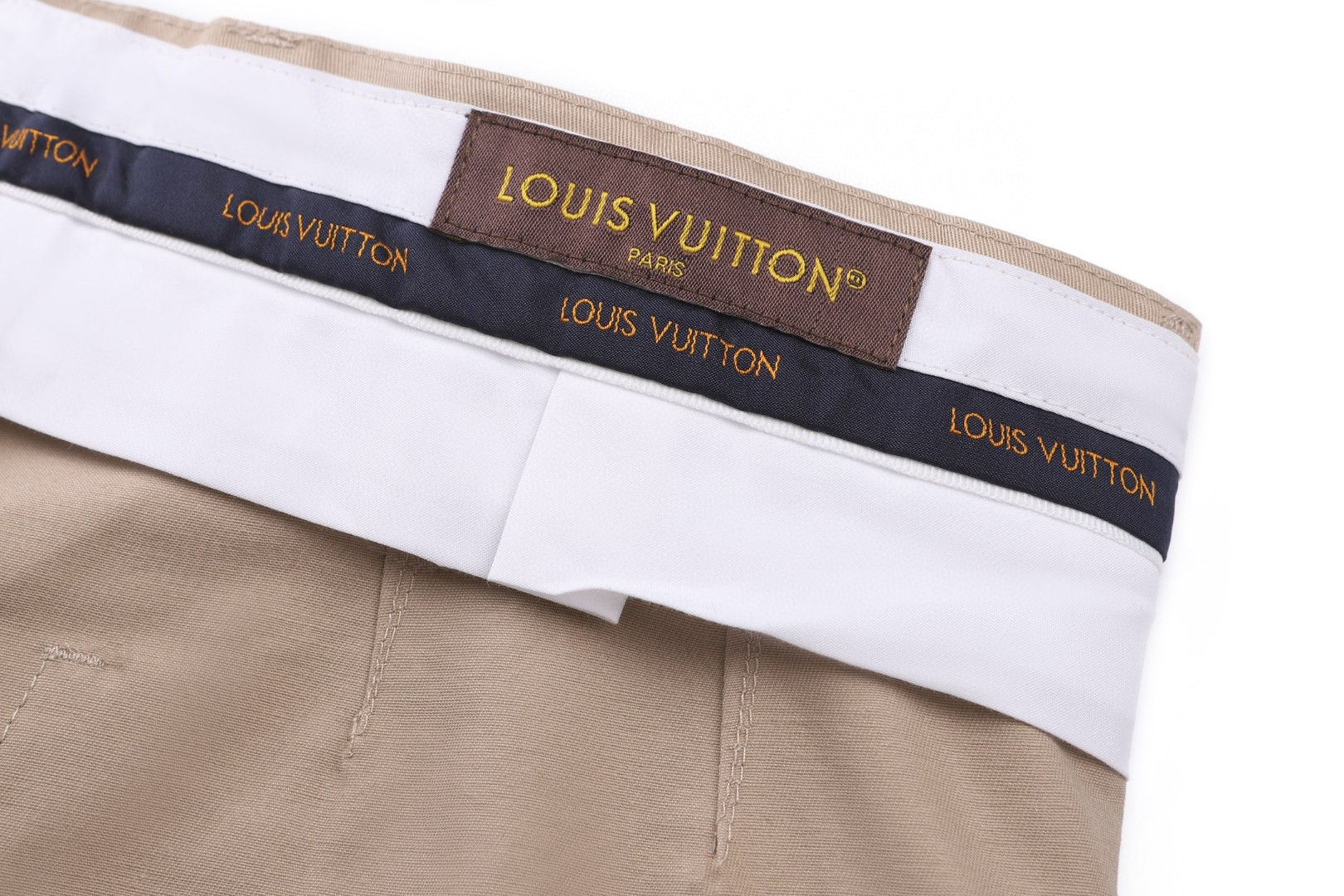 LOUIS VUITTON 路易威登 皮革标识丝绵绉绸休闲裤 长裤 裤子 灰绿色 杏色 蓝色 B5 