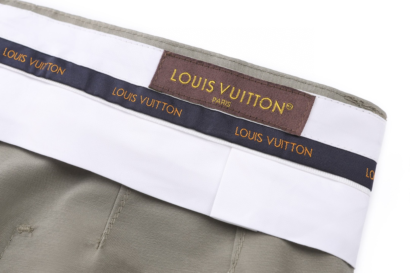LOUIS VUITTON 路易威登 皮革标识丝绵绉绸休闲裤 长裤 裤子 灰绿色 杏色 蓝色 B5 