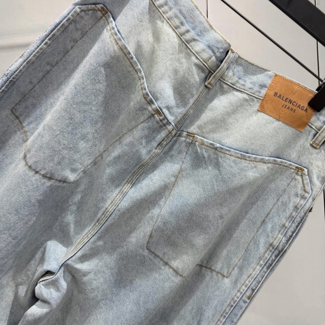 Balenciaga 巴黎世家 割破工艺脏脏牛仔裤 长裤 裤子 蓝色 B0 