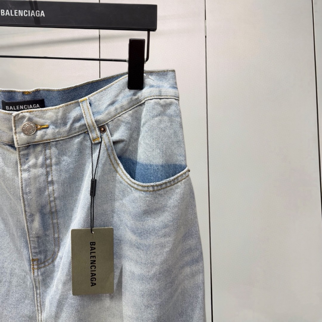 Balenciaga 巴黎世家 割破工艺脏脏牛仔裤 长裤 裤子 蓝色 B0 