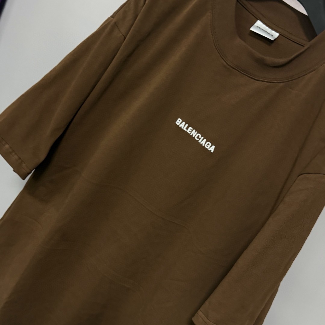 Balenciaga 巴黎世家 经典字母logo圆领短袖 上衣 T恤 夏季 棕色 A0