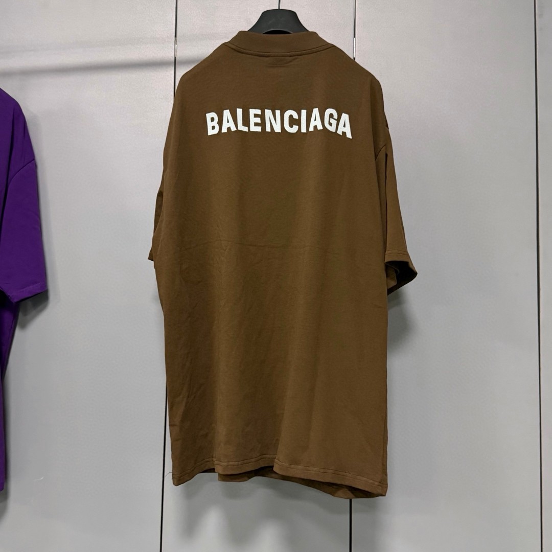 Balenciaga 巴黎世家 经典字母logo圆领短袖 上衣 T恤 夏季 棕色 A0