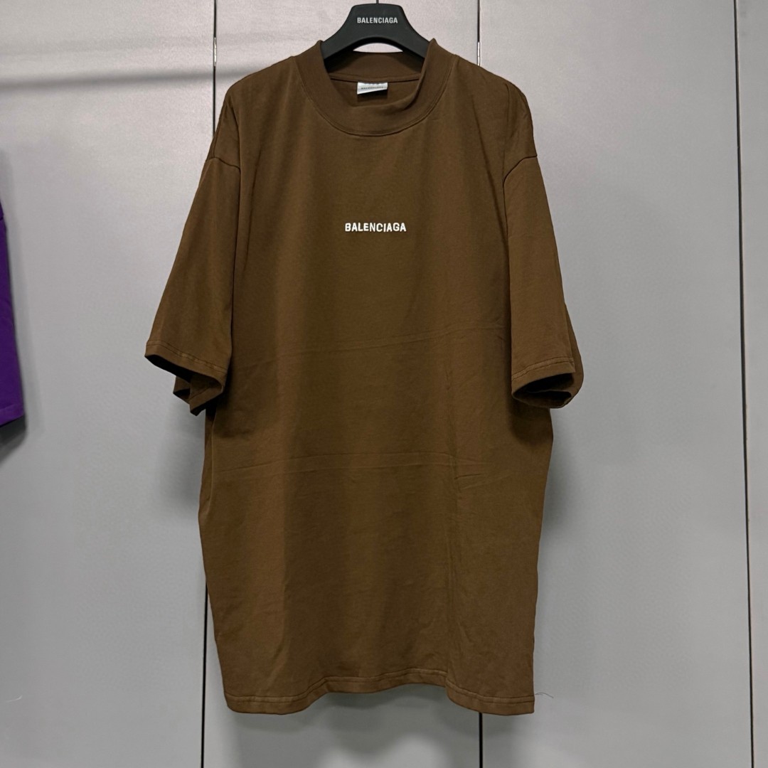 Balenciaga 巴黎世家 经典字母logo圆领短袖 上衣 T恤 夏季 棕色 A0