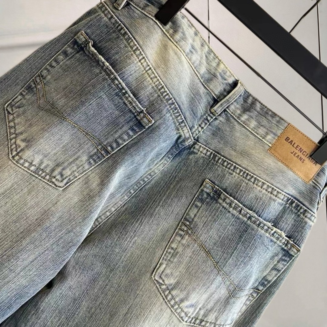 Balenciaga 巴黎世家 水洗破坏喇叭牛仔裤 长裤 裤子 蓝色 B0 