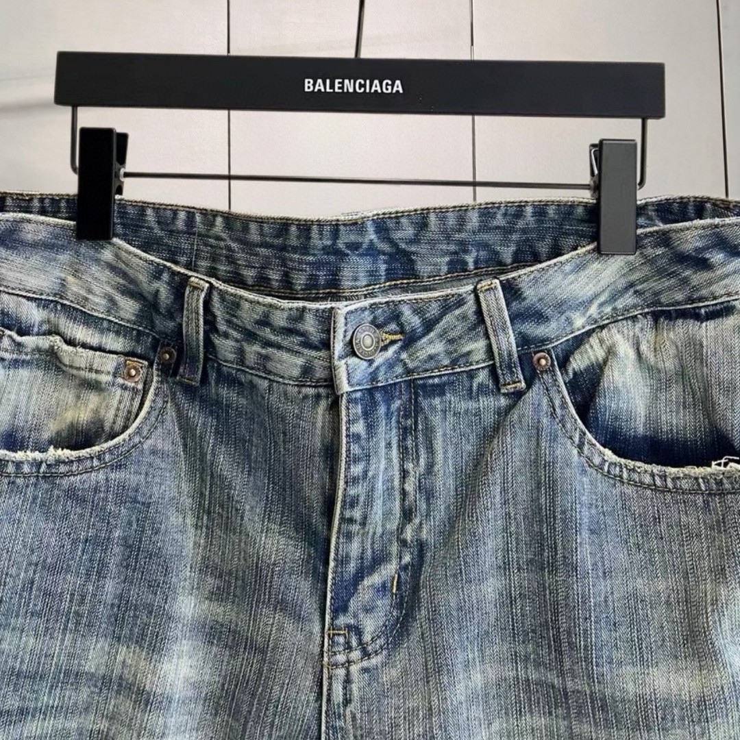 Balenciaga 巴黎世家 水洗破坏喇叭牛仔裤 长裤 裤子 蓝色 B0 