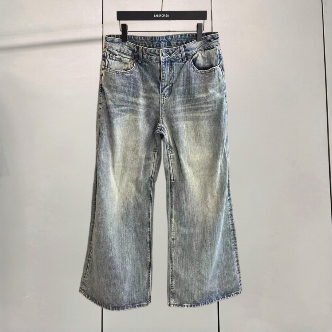 Balenciaga 巴黎世家 水洗破坏喇叭牛仔裤 长裤 裤子 蓝色 B0 
