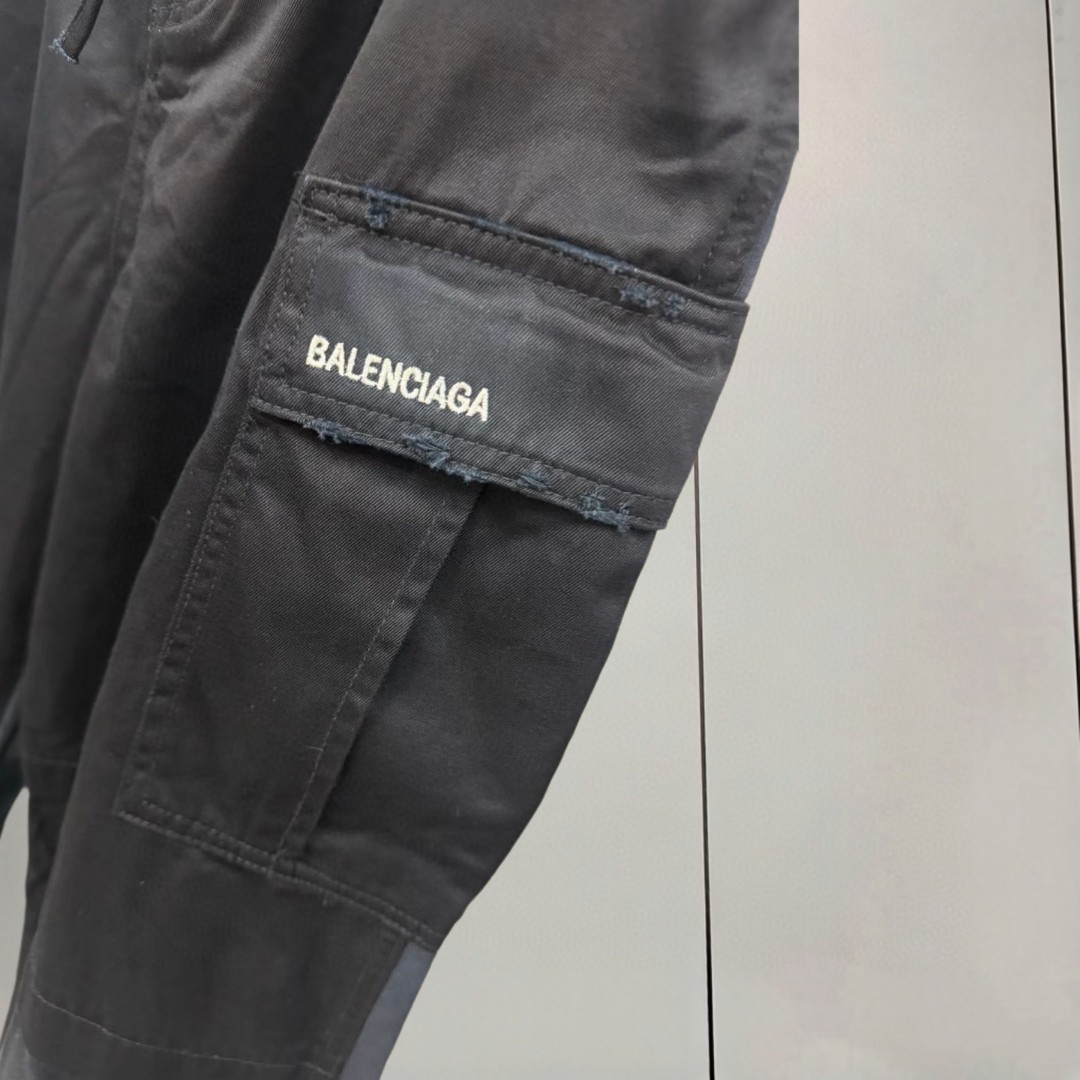 Balenciaga 巴黎世家 双环斜纹拼接工装裤 休闲裤 长裤 裤子 黑色 B0 831376TSP031000