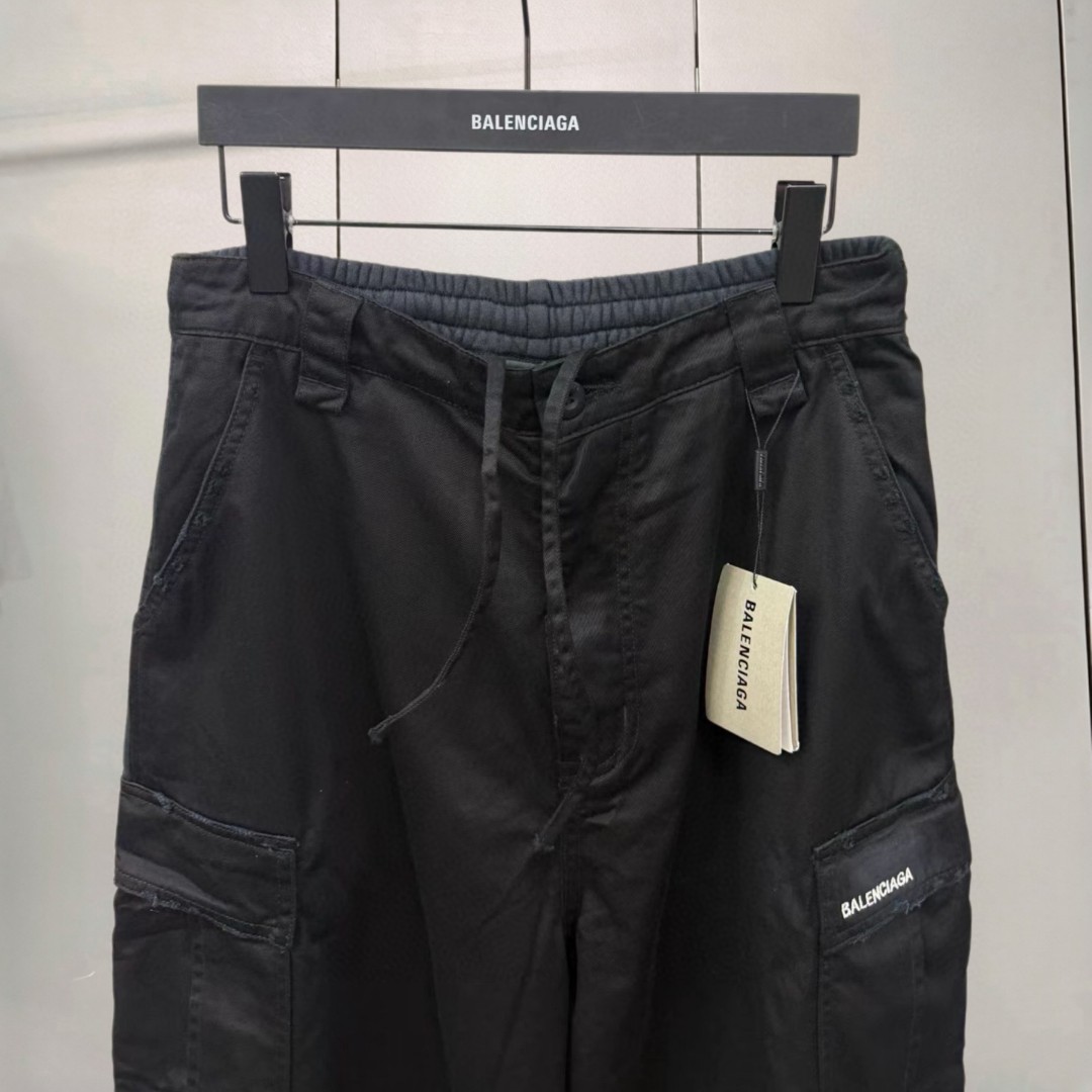 Balenciaga 巴黎世家 双环斜纹拼接工装裤 休闲裤 长裤 裤子 黑色 B0 831376TSP031000