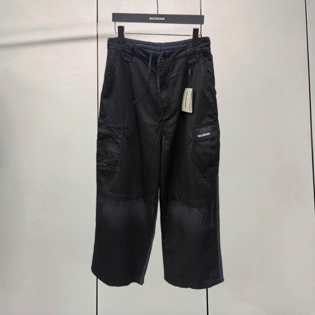 Balenciaga 巴黎世家 双环斜纹拼接工装裤 休闲裤 长裤 裤子 黑色 B0 831376TSP031000