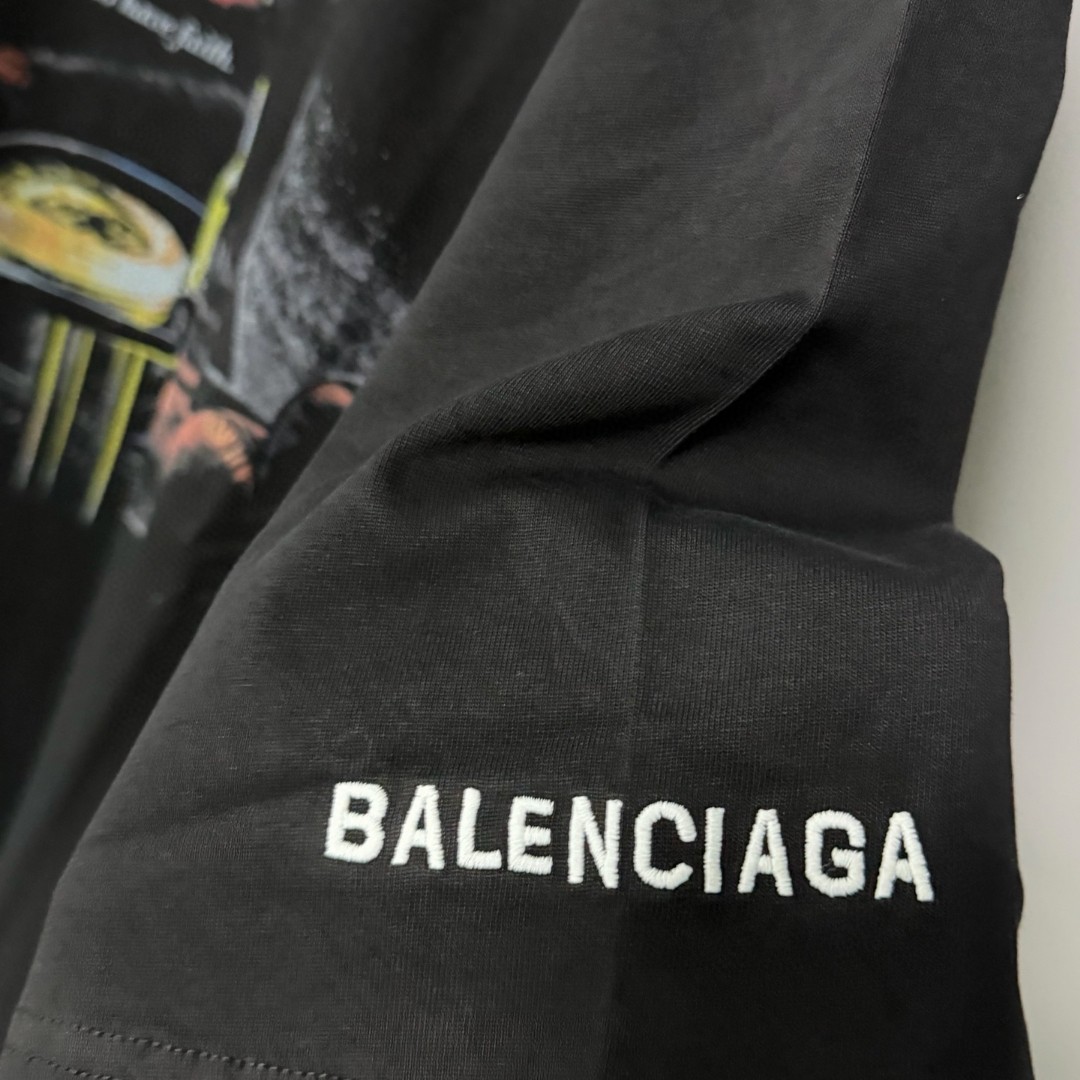 Balenciaga 巴黎世家 做旧玫瑰酒瓶印花圆领短袖 T恤 圆领 夏季 黑色 A0