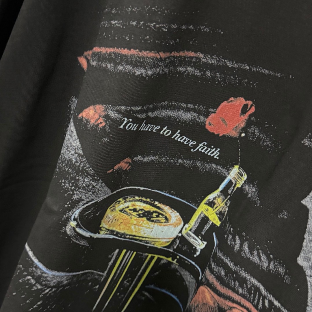 Balenciaga 巴黎世家 做旧玫瑰酒瓶印花圆领短袖 T恤 圆领 夏季 黑色 A0