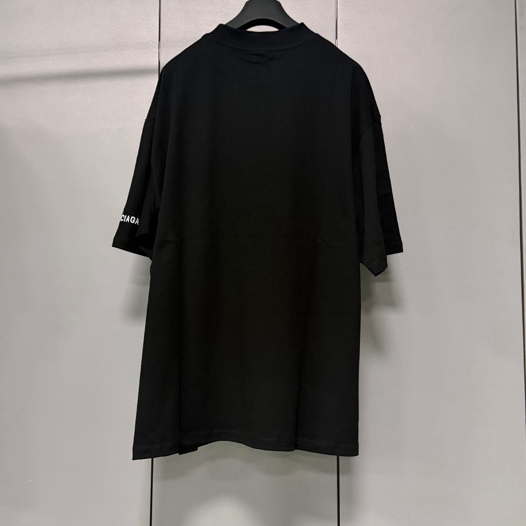 Balenciaga 巴黎世家 做旧玫瑰酒瓶印花圆领短袖 T恤 圆领 夏季 黑色 A0