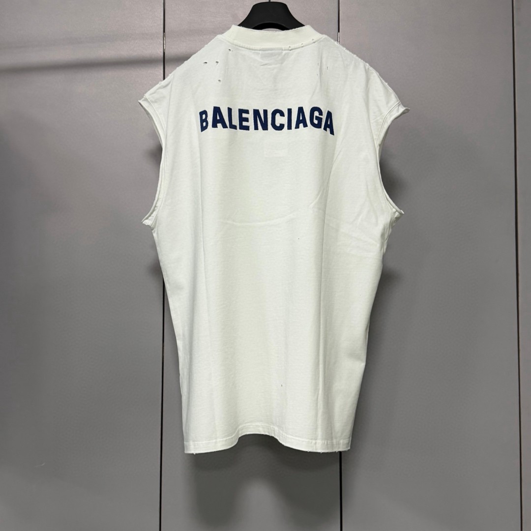 Balenciaga 巴黎世家 破洞经典字母logo无袖上衣 背心 短袖 T恤 夏季 白色 黑色 A0