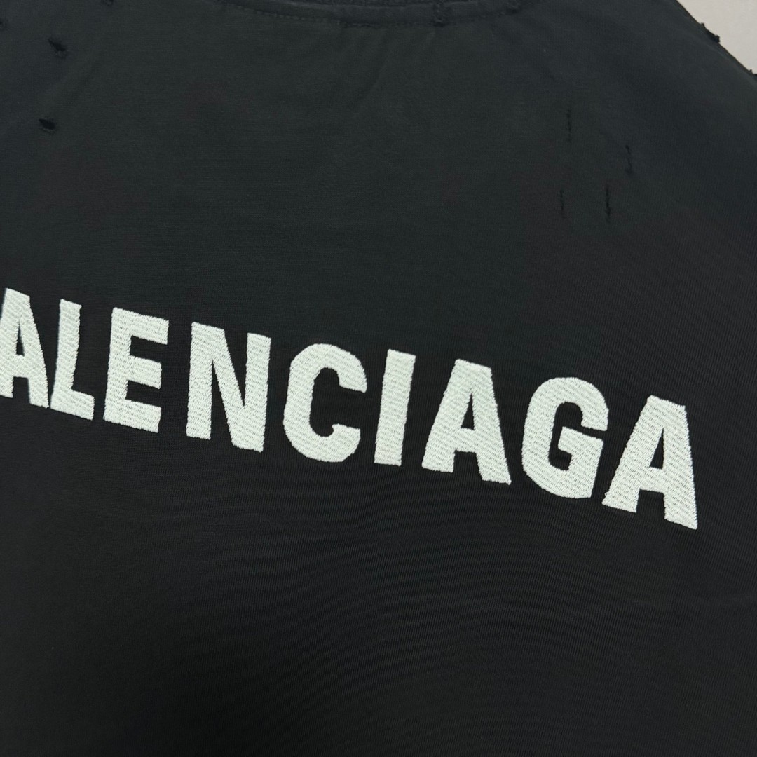 Balenciaga 巴黎世家 破洞经典字母logo无袖上衣 背心 短袖 T恤 夏季 白色 黑色 A0