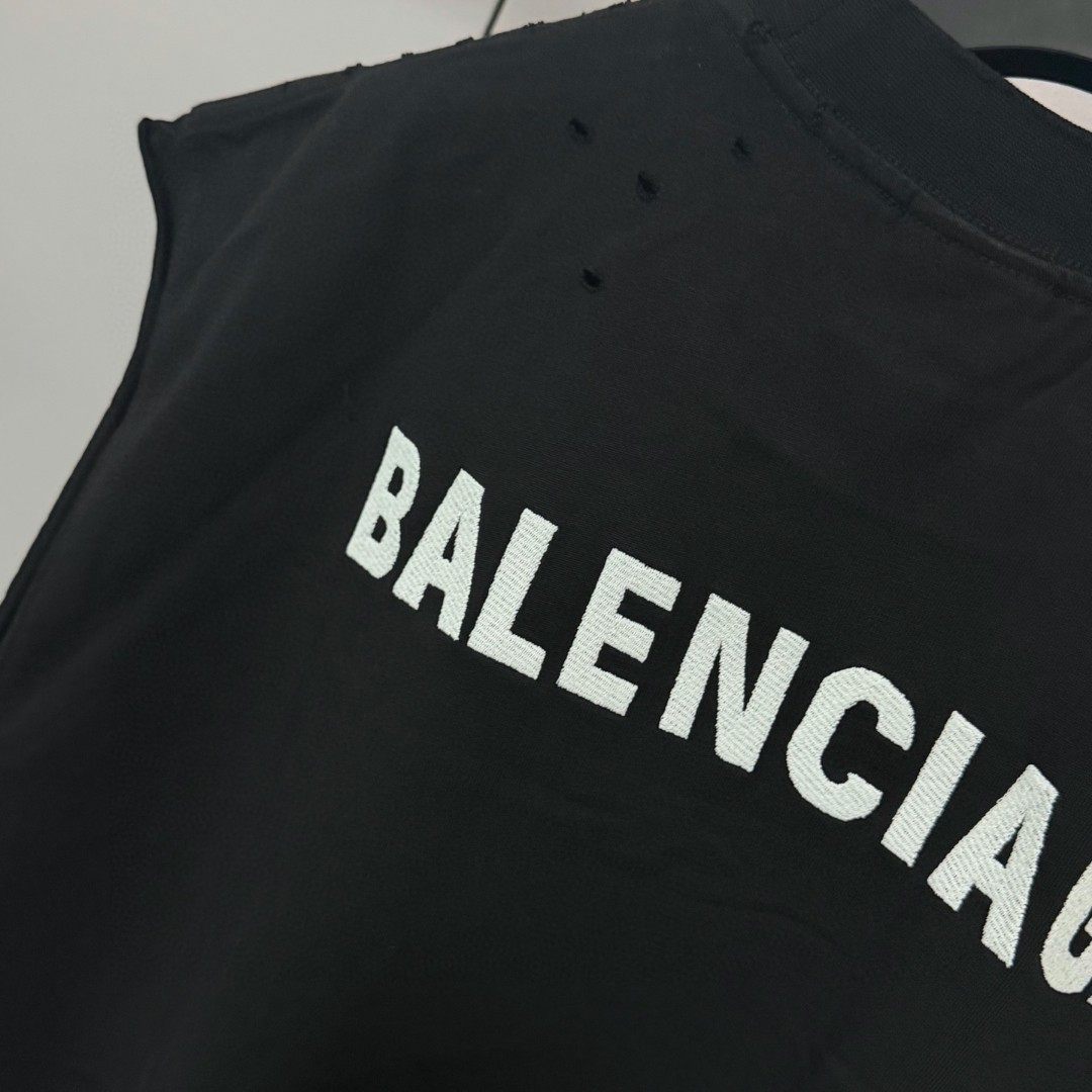 Balenciaga 巴黎世家 破洞经典字母logo无袖上衣 背心 短袖 T恤 夏季 白色 黑色 A0