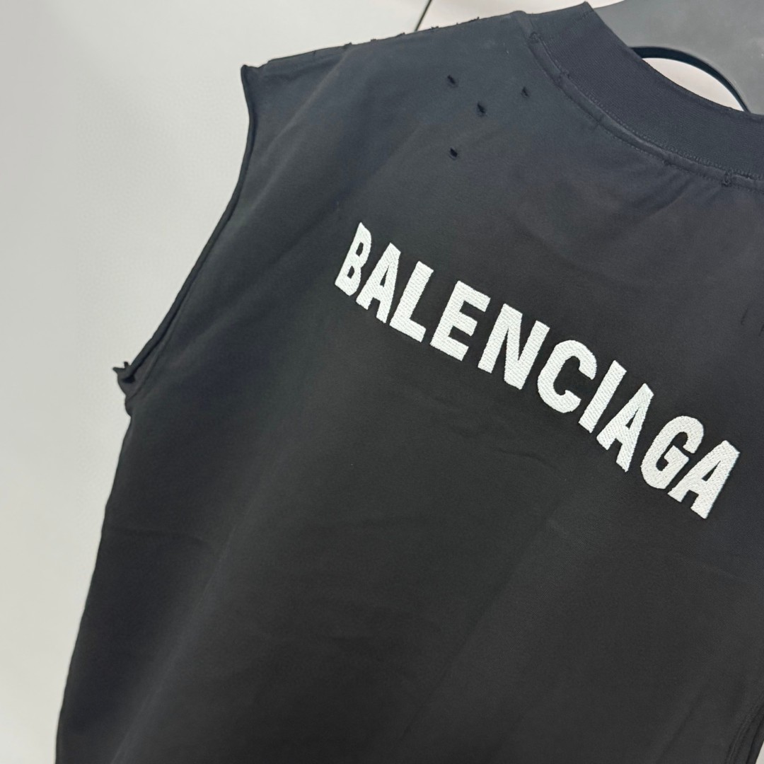Balenciaga 巴黎世家 破洞经典字母logo无袖上衣 背心 短袖 T恤 夏季 白色 黑色 A0