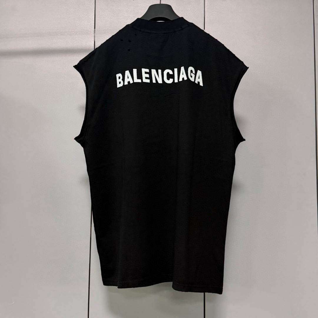 Balenciaga 巴黎世家 破洞经典字母logo无袖上衣 背心 短袖 T恤 夏季 白色 黑色 A0