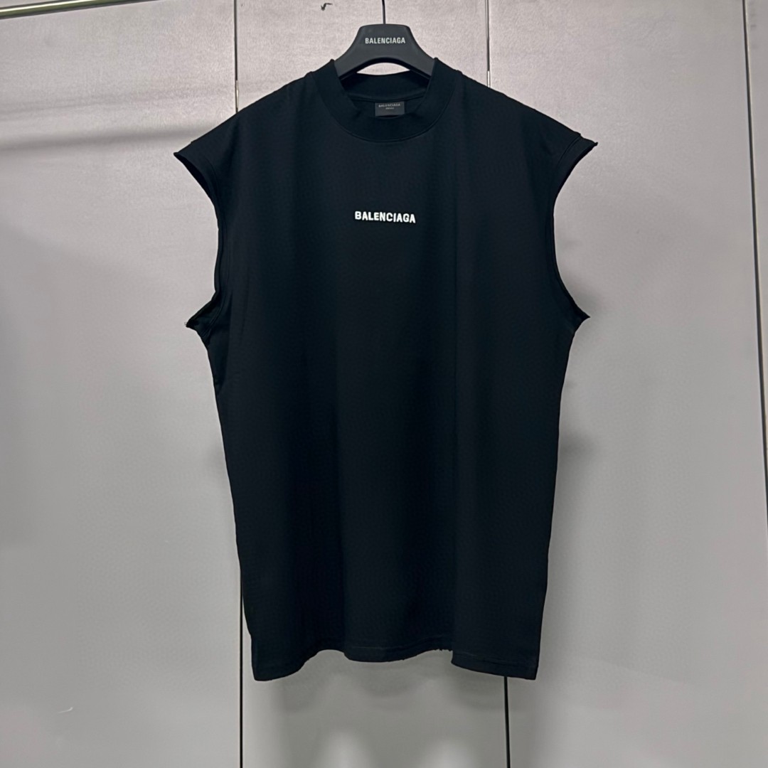 Balenciaga 巴黎世家 破洞经典字母logo无袖上衣 背心 短袖 T恤 夏季 白色 黑色 A0