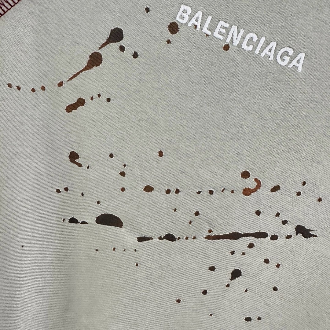 Balenciaga 巴黎世家 古废土风前后刺绣字母拼接圆领短袖 T恤 圆领 夏季 灰色 A0 