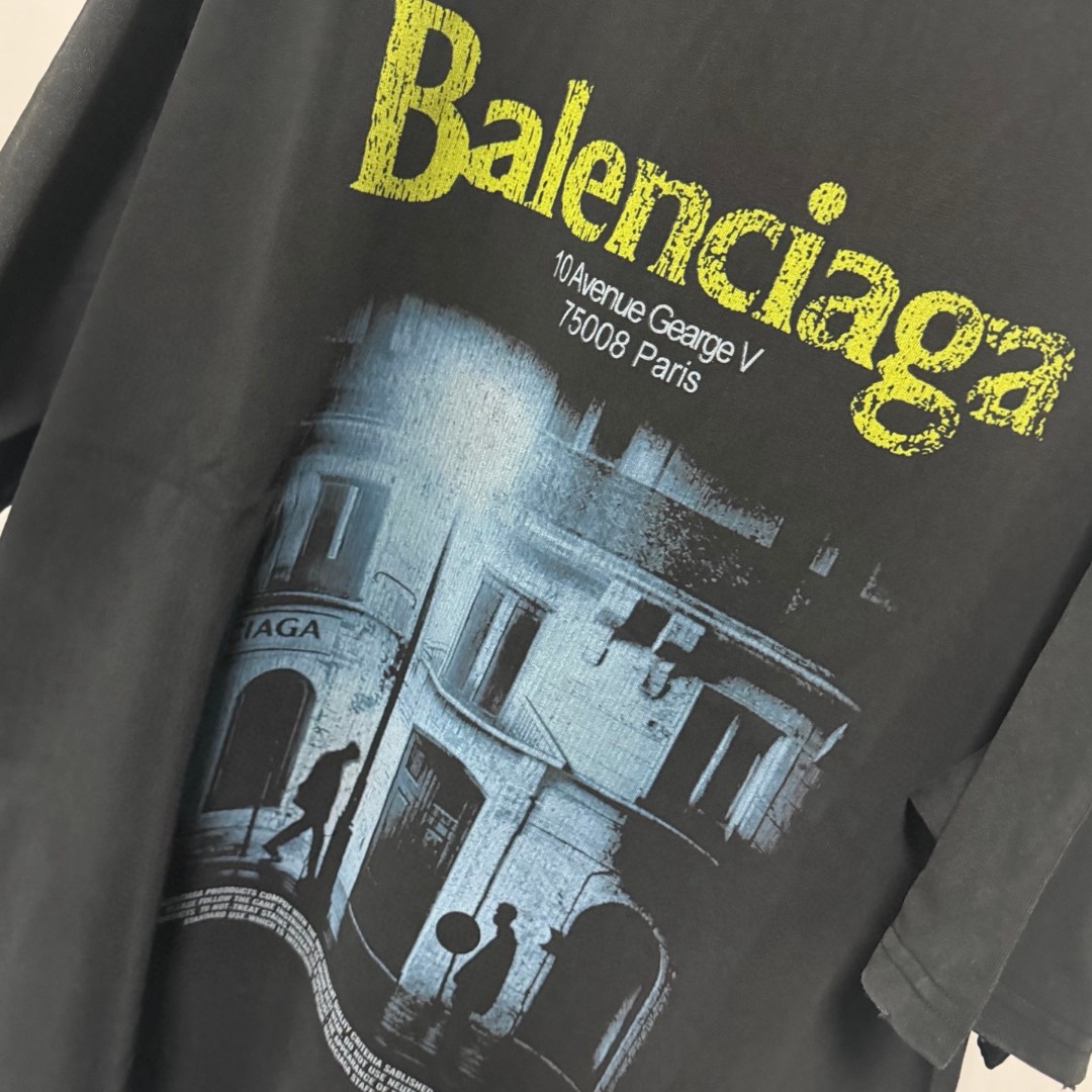 Balenciaga 巴黎世家 古尔奈店直喷印花圆领短袖 T恤 圆领 夏季 黑色 A0 764235TUVO61041