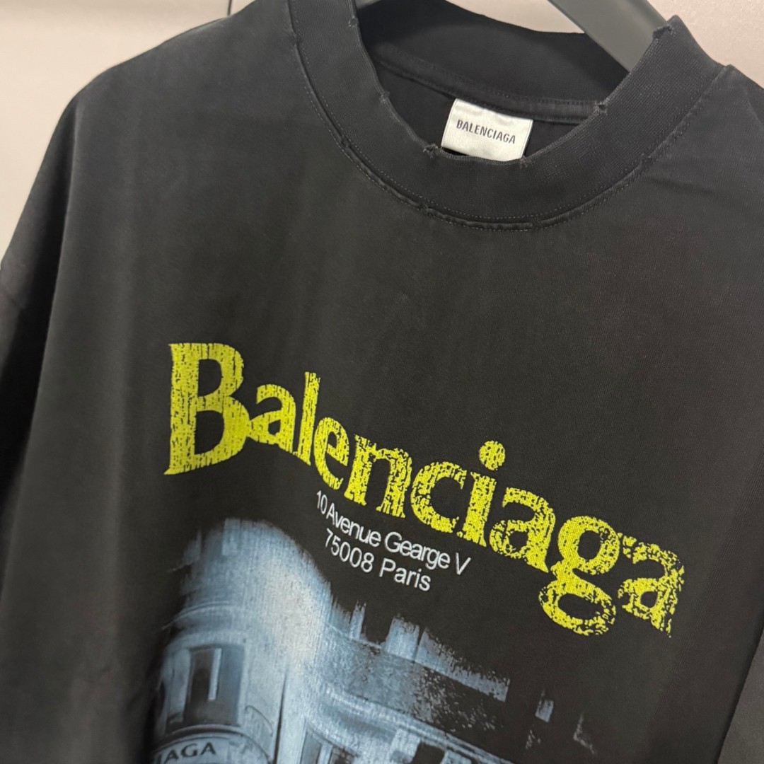 Balenciaga 巴黎世家 古尔奈店直喷印花圆领短袖 T恤 圆领 夏季 黑色 A0 764235TUVO61041