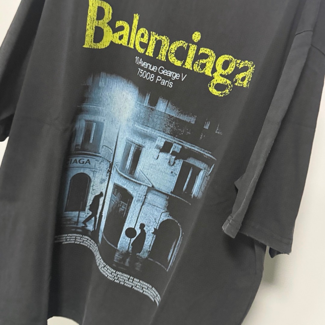 Balenciaga 巴黎世家 古尔奈店直喷印花圆领短袖 T恤 圆领 夏季 黑色 A0 764235TUVO61041