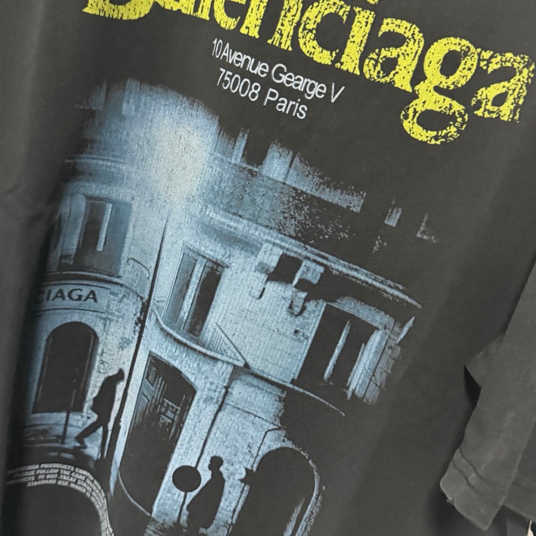 Balenciaga 巴黎世家 古尔奈店直喷印花圆领短袖 T恤 圆领 夏季 黑色 A0 764235TUVO61041